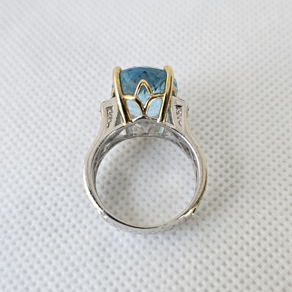 Natural Gems En Vogue Swiss Blue Topaz  Palladium Sterling Silver 18K Size 7 - Picture 7 of 9